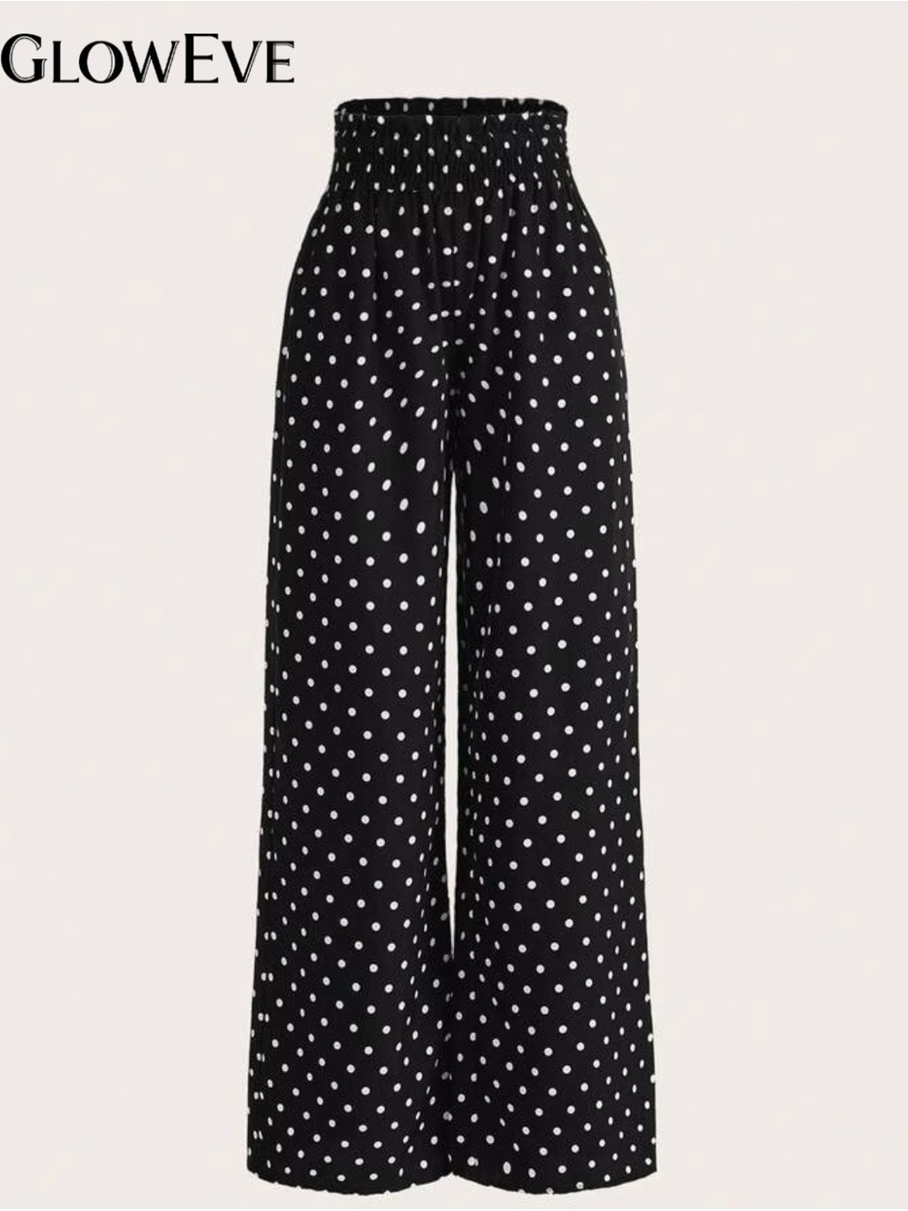 SHEIN Black Wide-Leg Polka Dot Pants